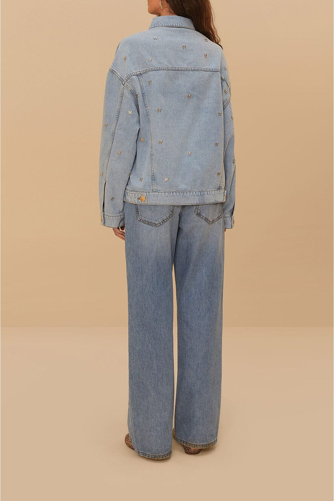 Pantalon à nœuds brodés en denim - Bleu
