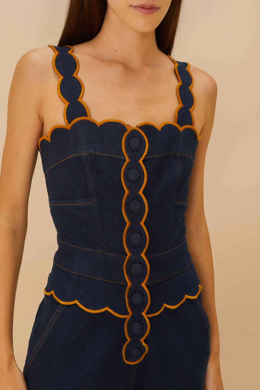 Combinaison contrastée en denim - Bleu