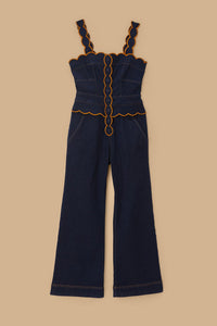 Combinaison contrastée en denim - Bleu