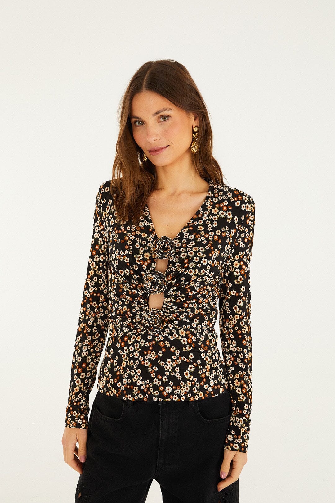 CHECK VUE_Tiny Flowers Black Blouse - Tiny Flowers Black