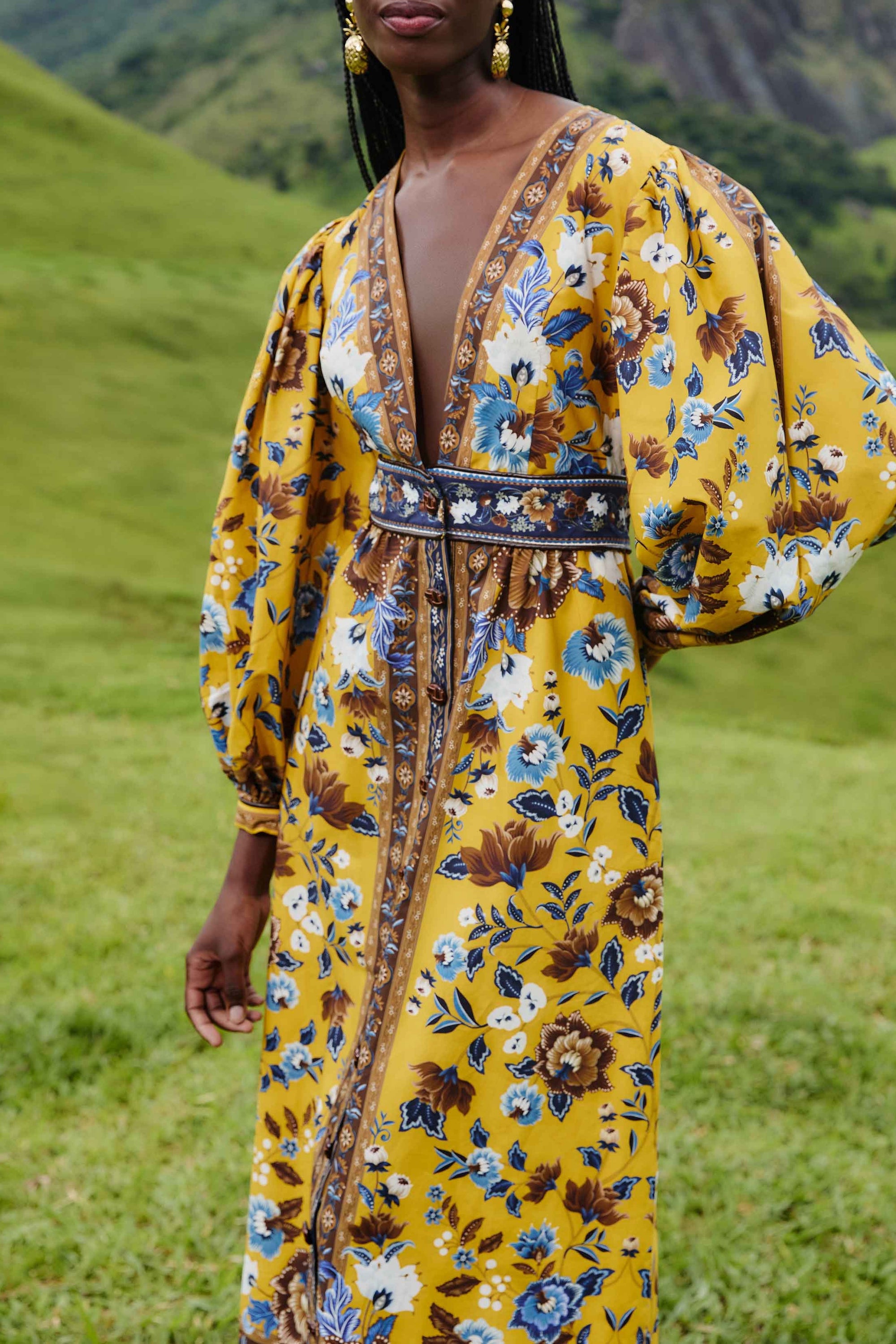 Robe midi Flowering Garden - Jaune