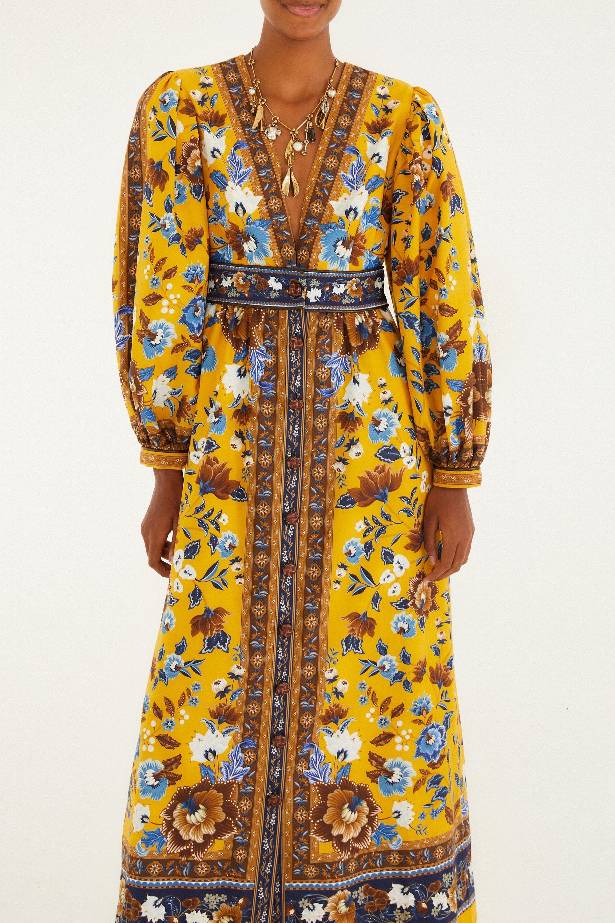 Robe midi Flowering Garden - Jaune
