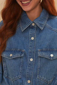 Chemise à manches bouffantes en denim - Bleu