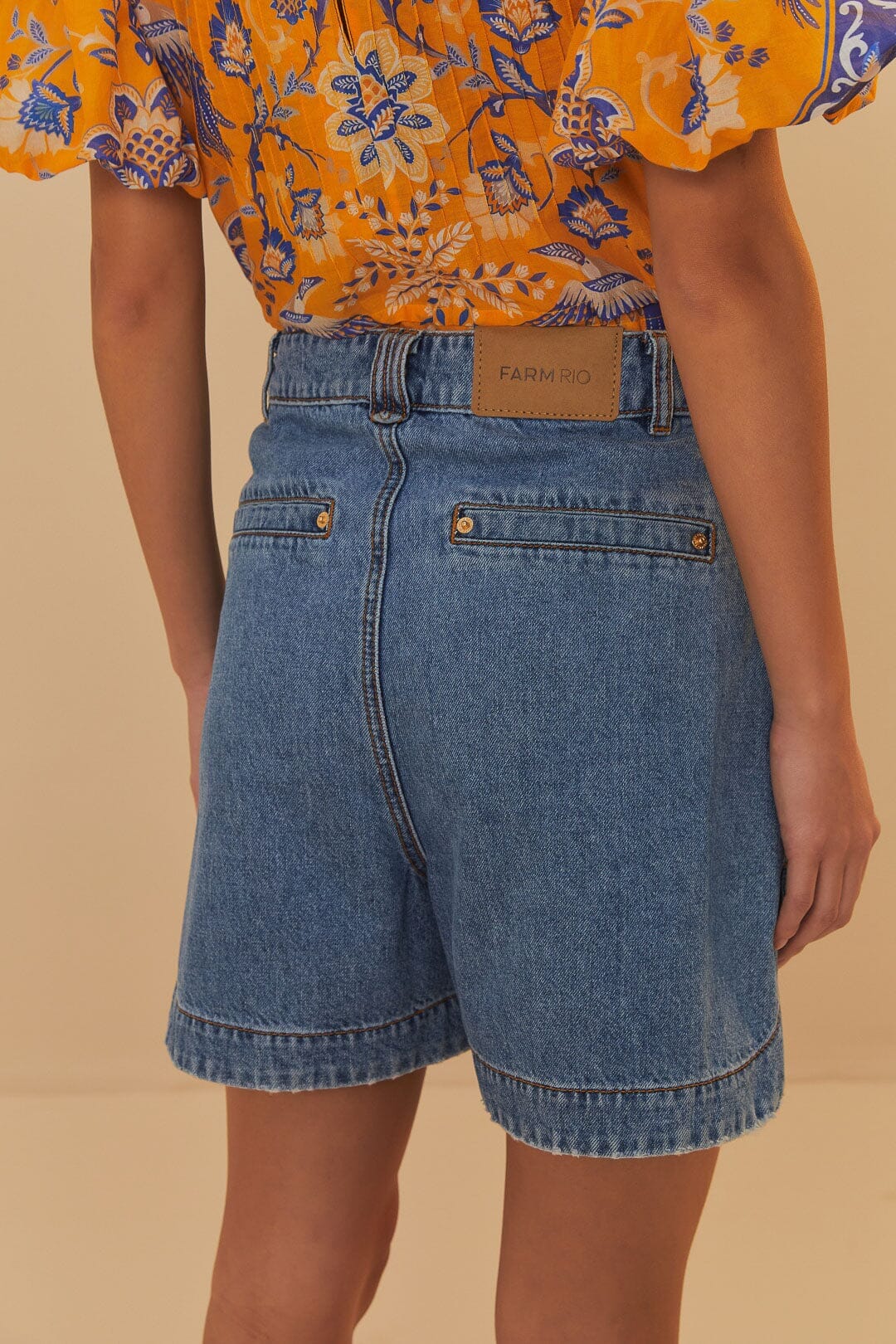 Short plissé en denim - Bleu