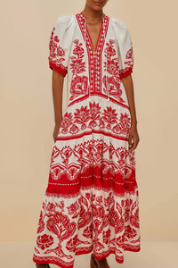 Long dress with short sleeves - White