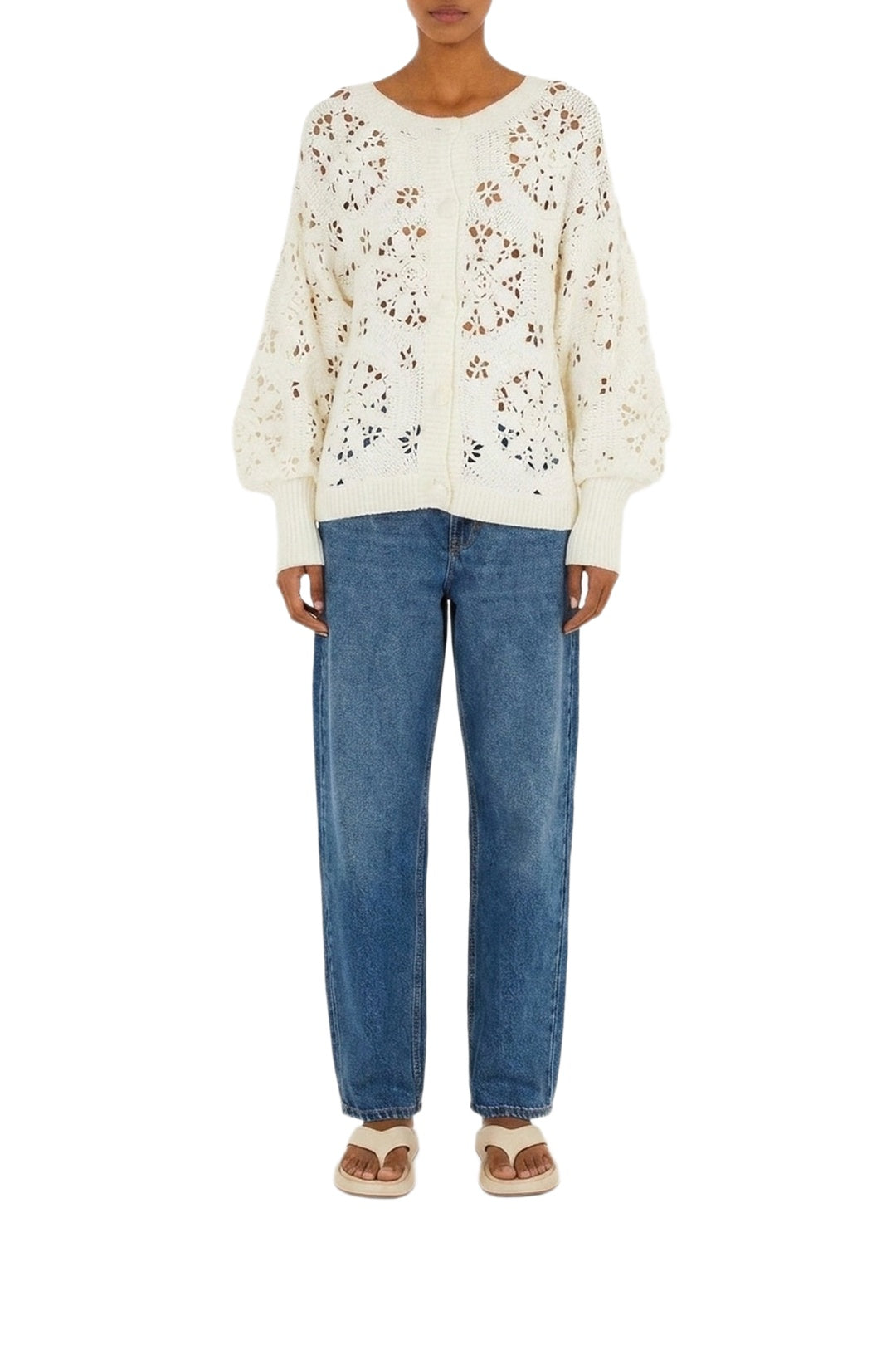 Cardigan Crochet 3D Flower - Blanc