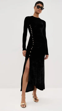BLACK LONG DRAPED DRESS IN VELVET