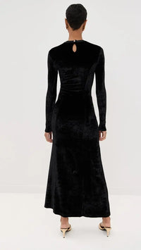 BLACK LONG DRAPED DRESS IN VELVET