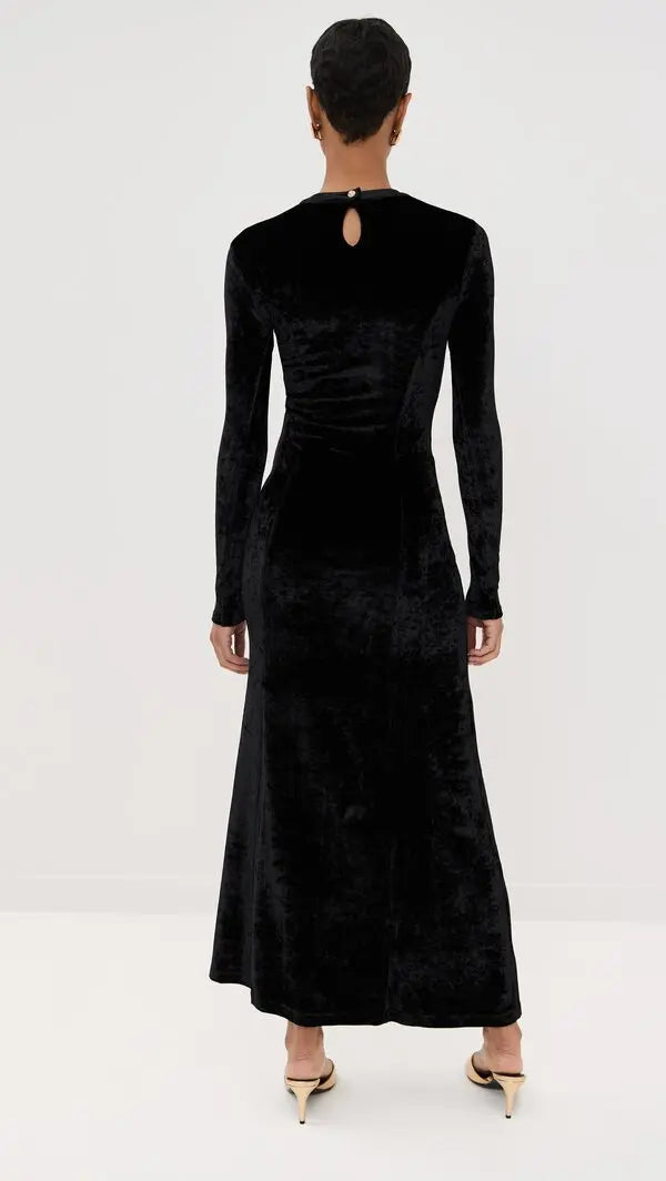 BLACK LONG DRAPED DRESS IN VELVET