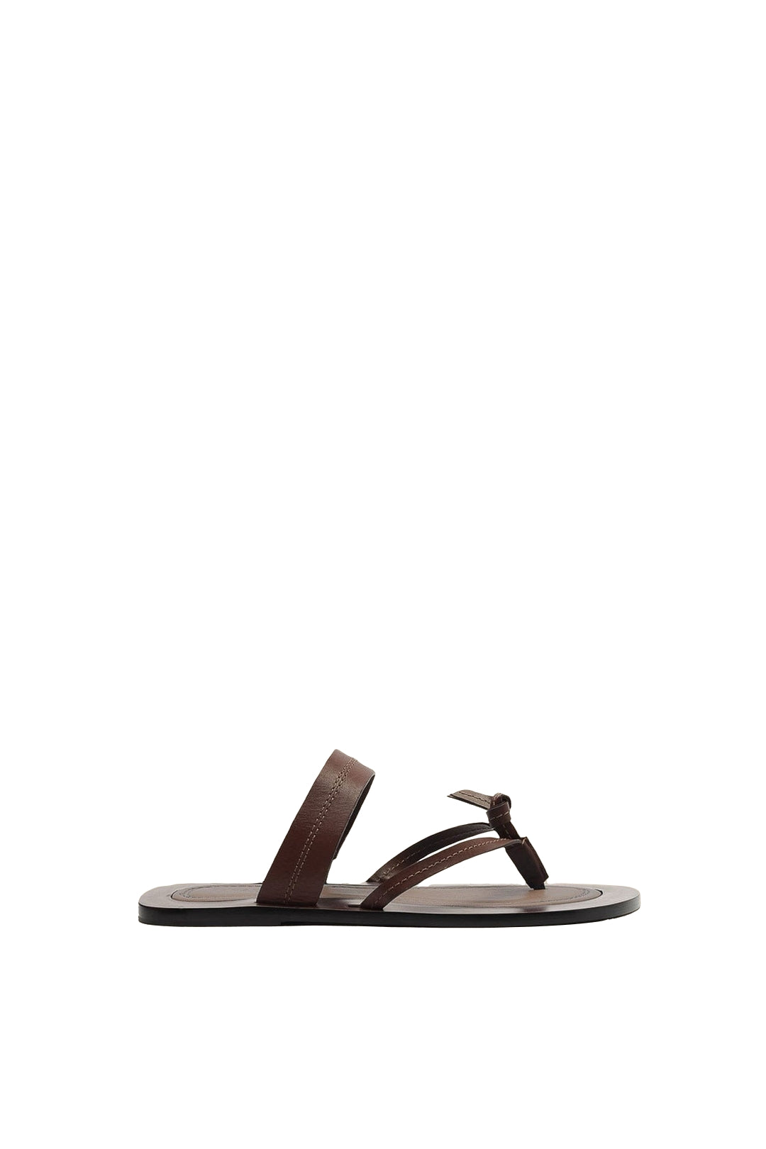 Flat leather sandals with tie - Brown