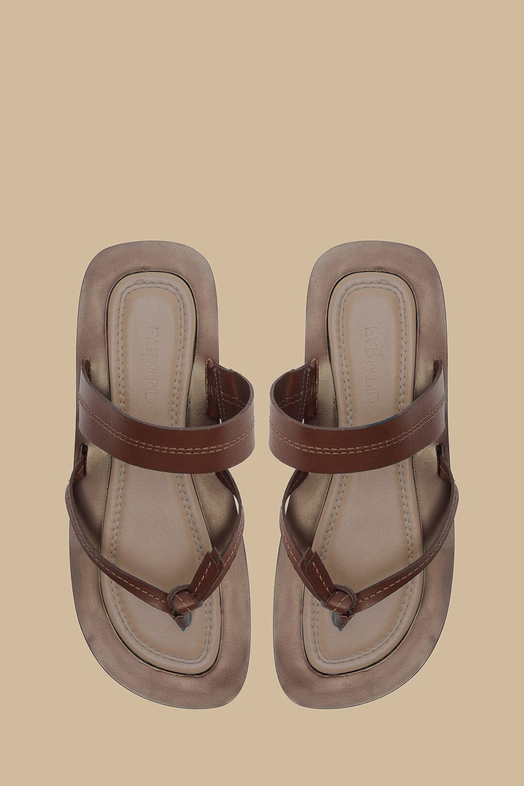 Flat leather sandals with tie - Brown