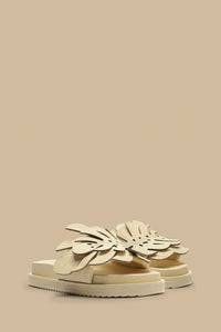 Monstera embroidered mules - Beige