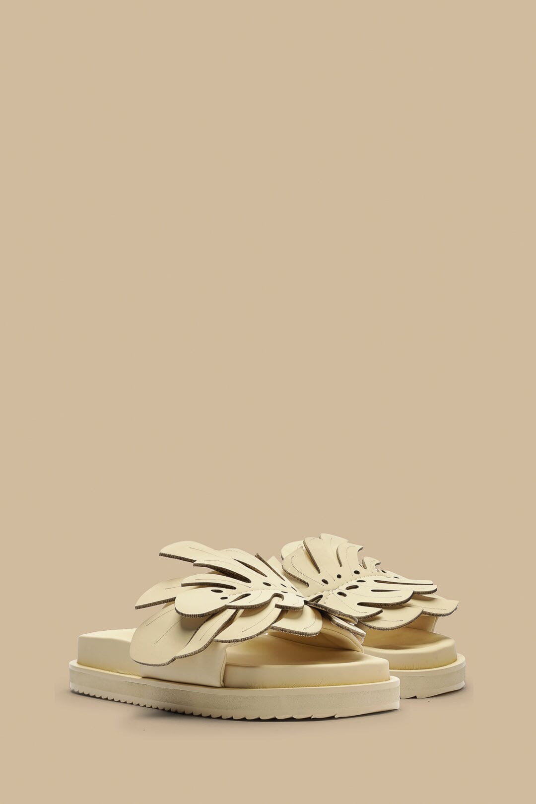 Monstera embroidered mules - Beige