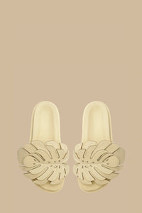 Monstera embroidered mules - Beige