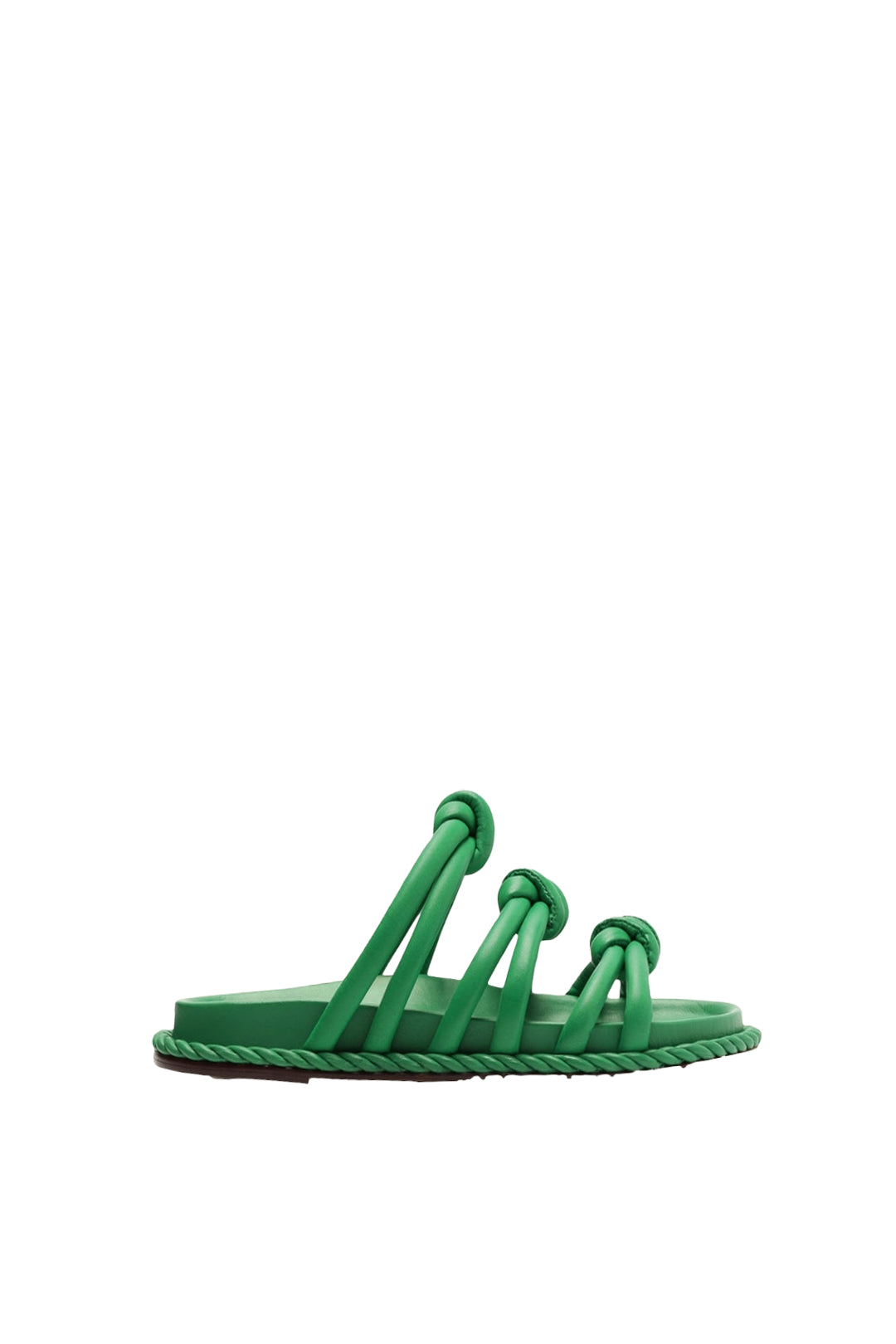Flat leather sandals with tie fastening - Green