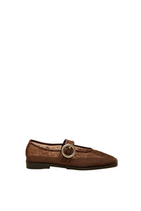 Square-toe cotton ballerinas - Brown