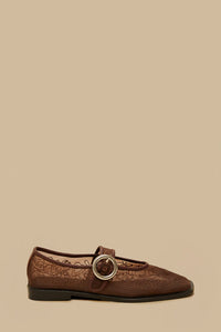 Square-toe cotton ballerinas - Brown