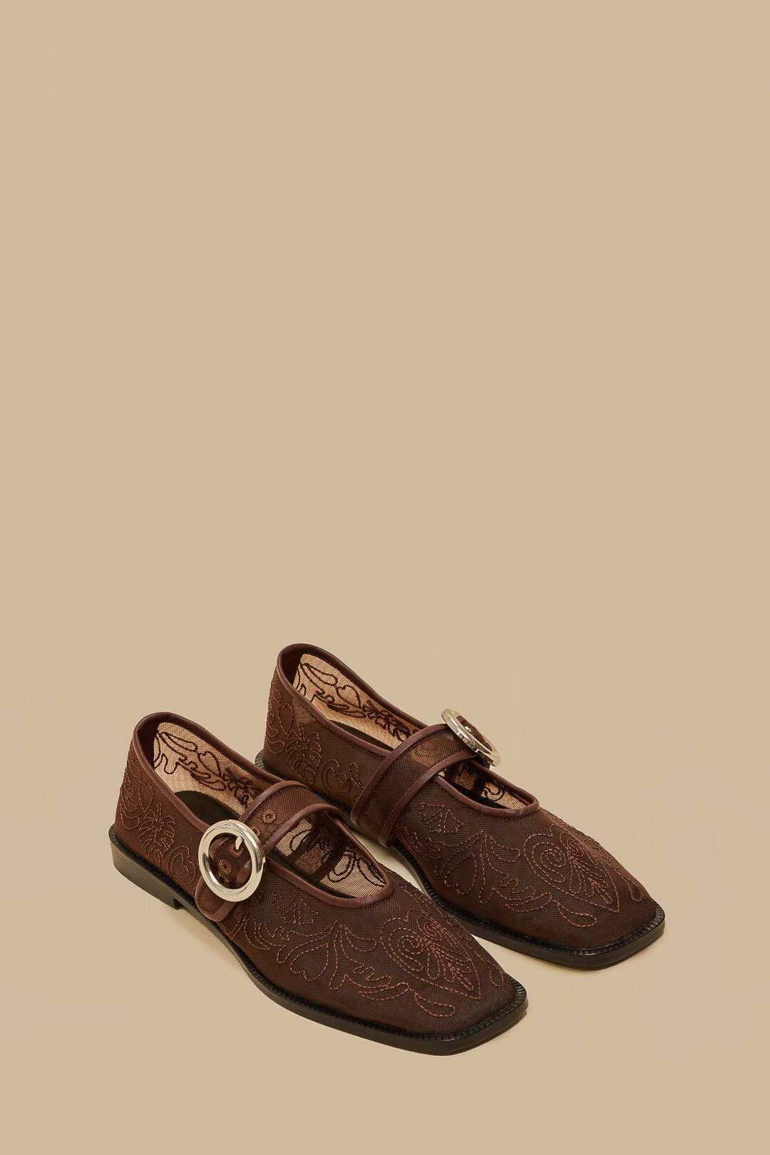 Square-toe cotton ballerinas - Brown