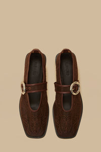 Square-toe cotton ballerinas - Brown