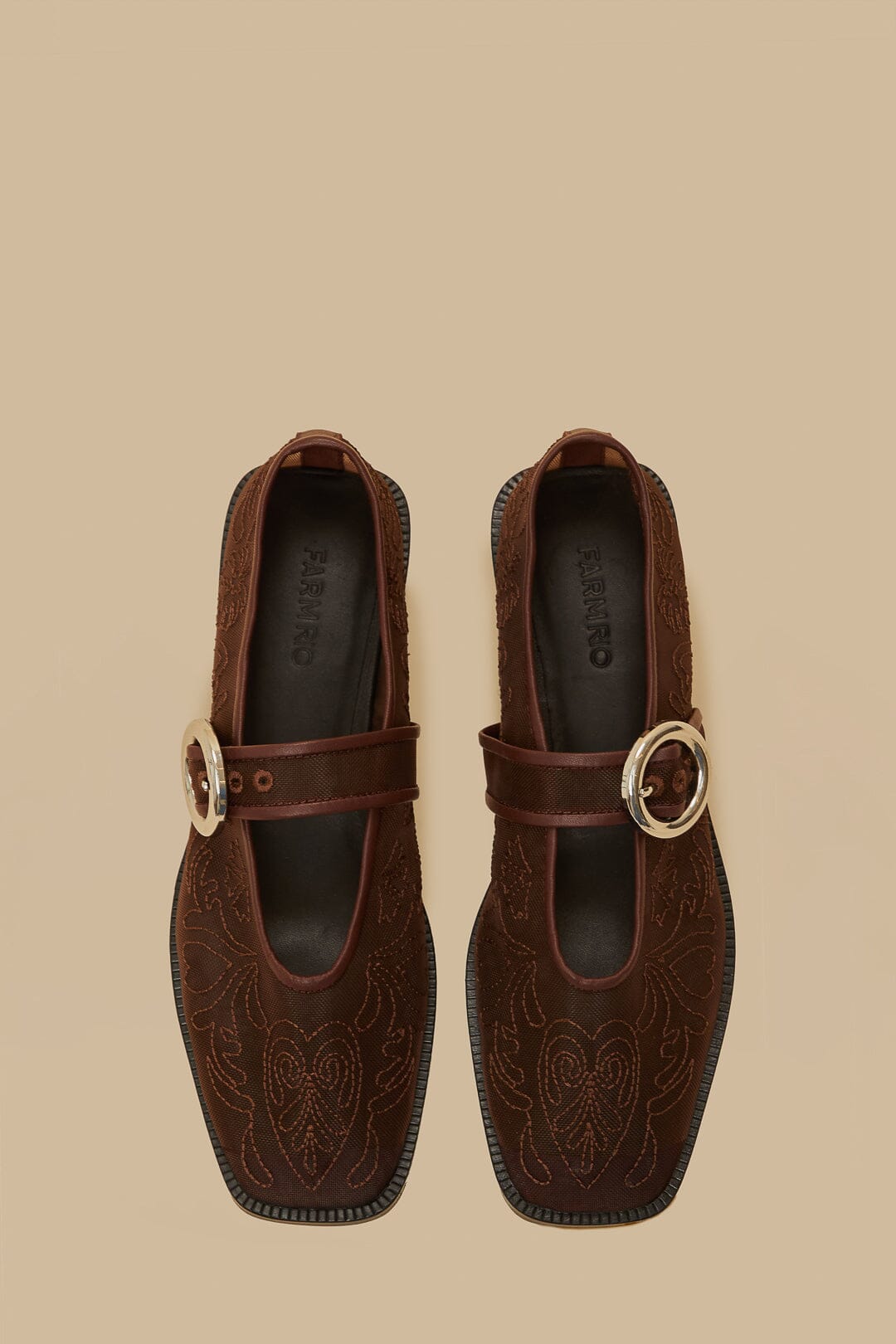 Square-toe cotton ballerinas - Brown