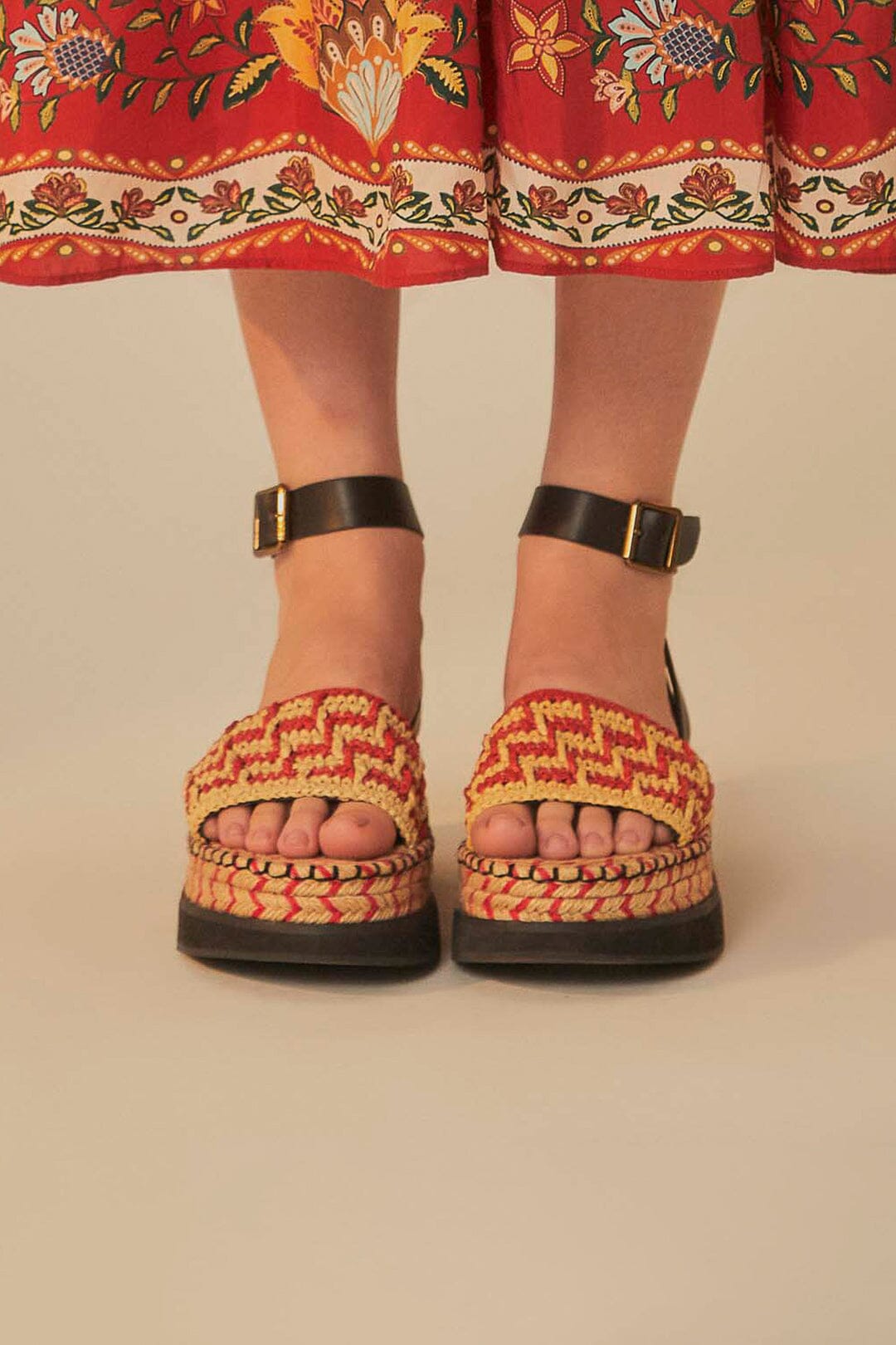 Marsala crochet platform espadrilles - Red