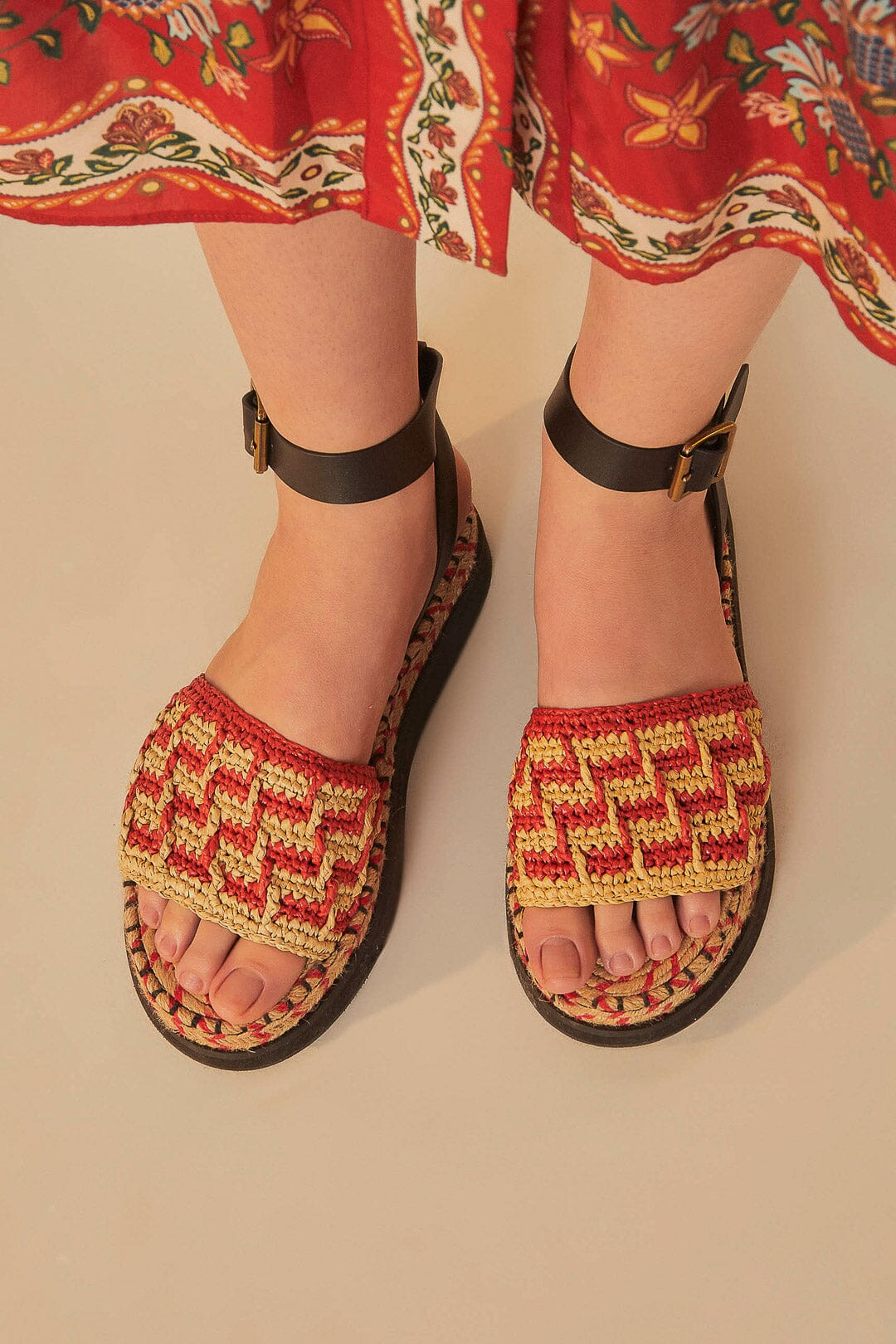 Marsala crochet platform espadrilles - Red