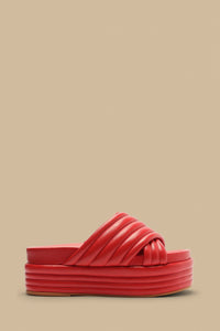 Sandales Puffy compensées en cuir - Rouge