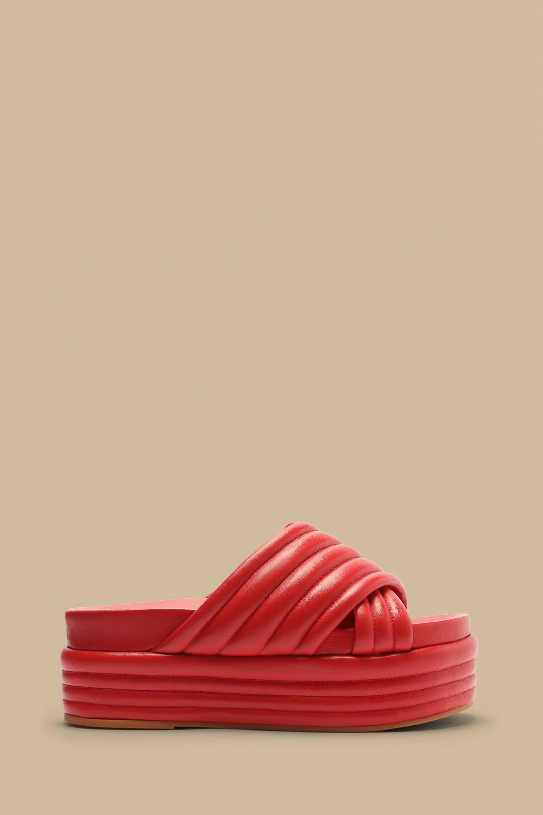 Sandales Puffy compensées en cuir - Rouge