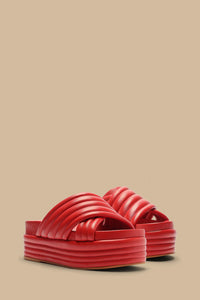 Sandales Puffy compensées en cuir - Rouge