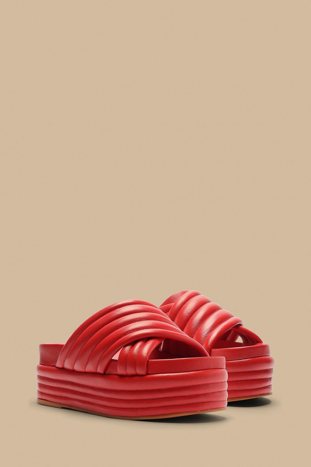 Sandales Puffy compensées en cuir - Rouge