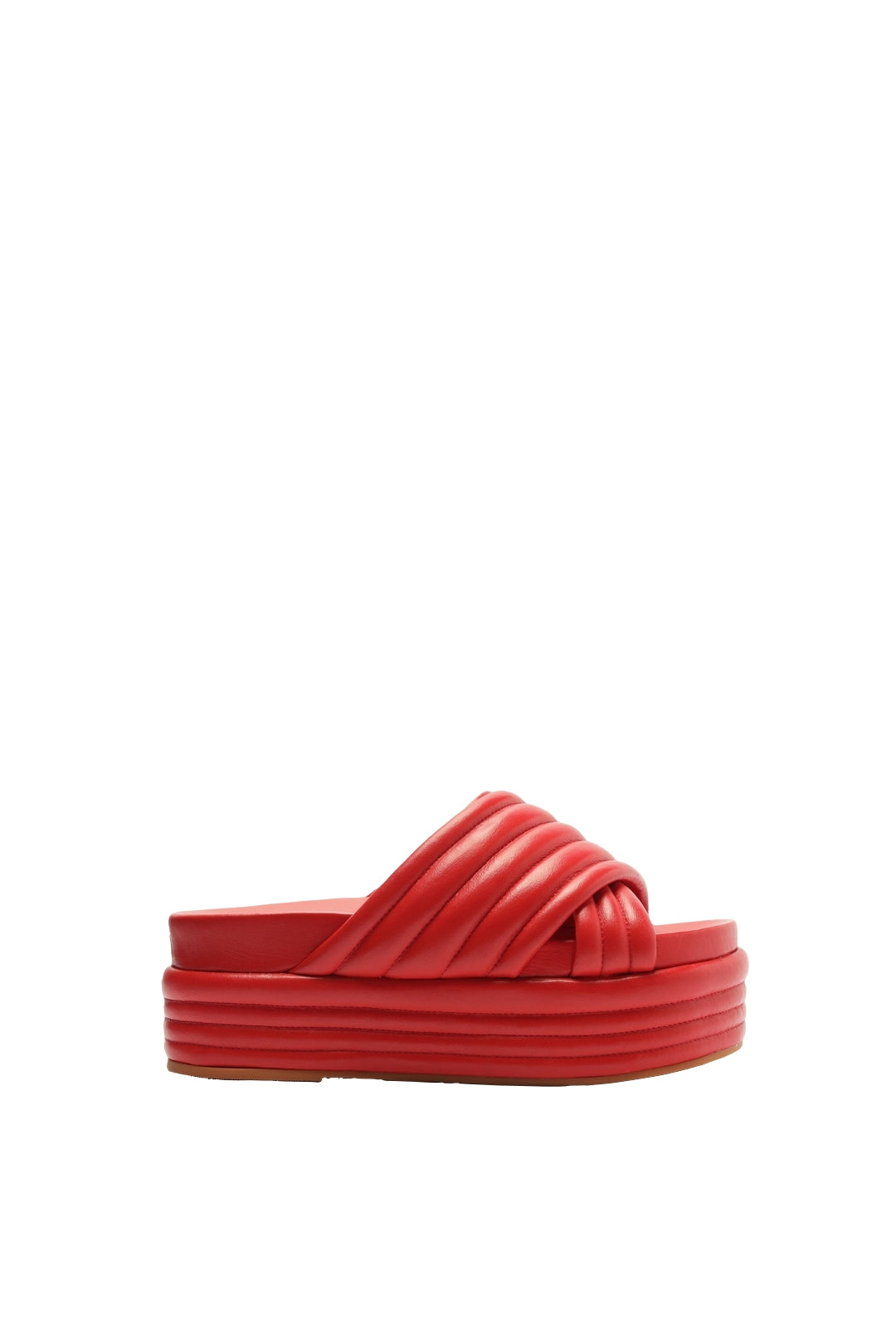 Sandales Puffy compensées en cuir - Rouge