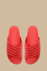 Sandales Puffy compensées en cuir - Rouge