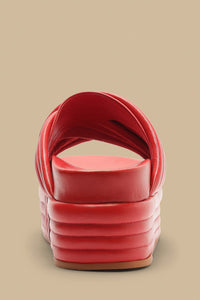 Sandales Puffy compensées en cuir - Rouge
