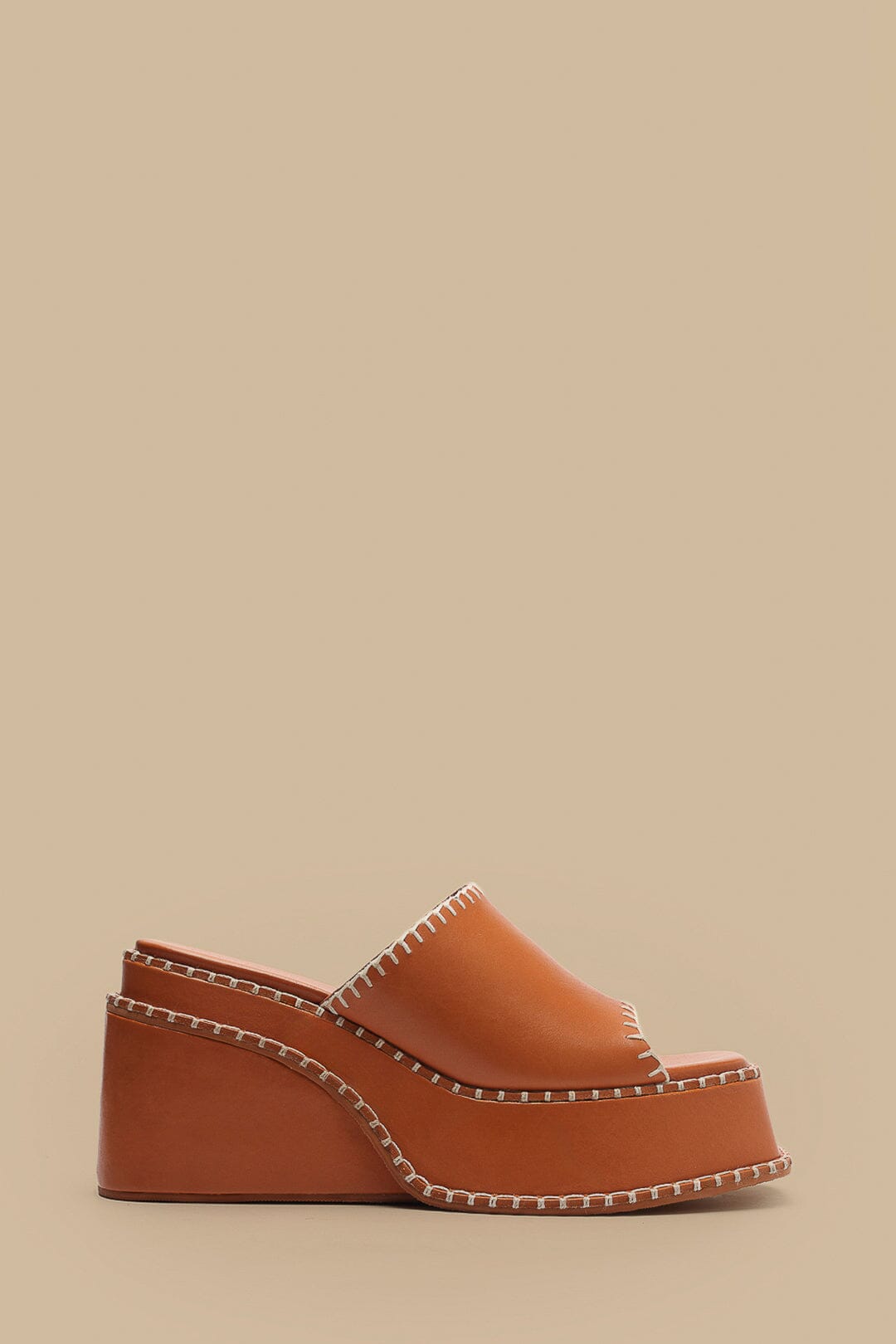Mules compensées en cuir - Marron