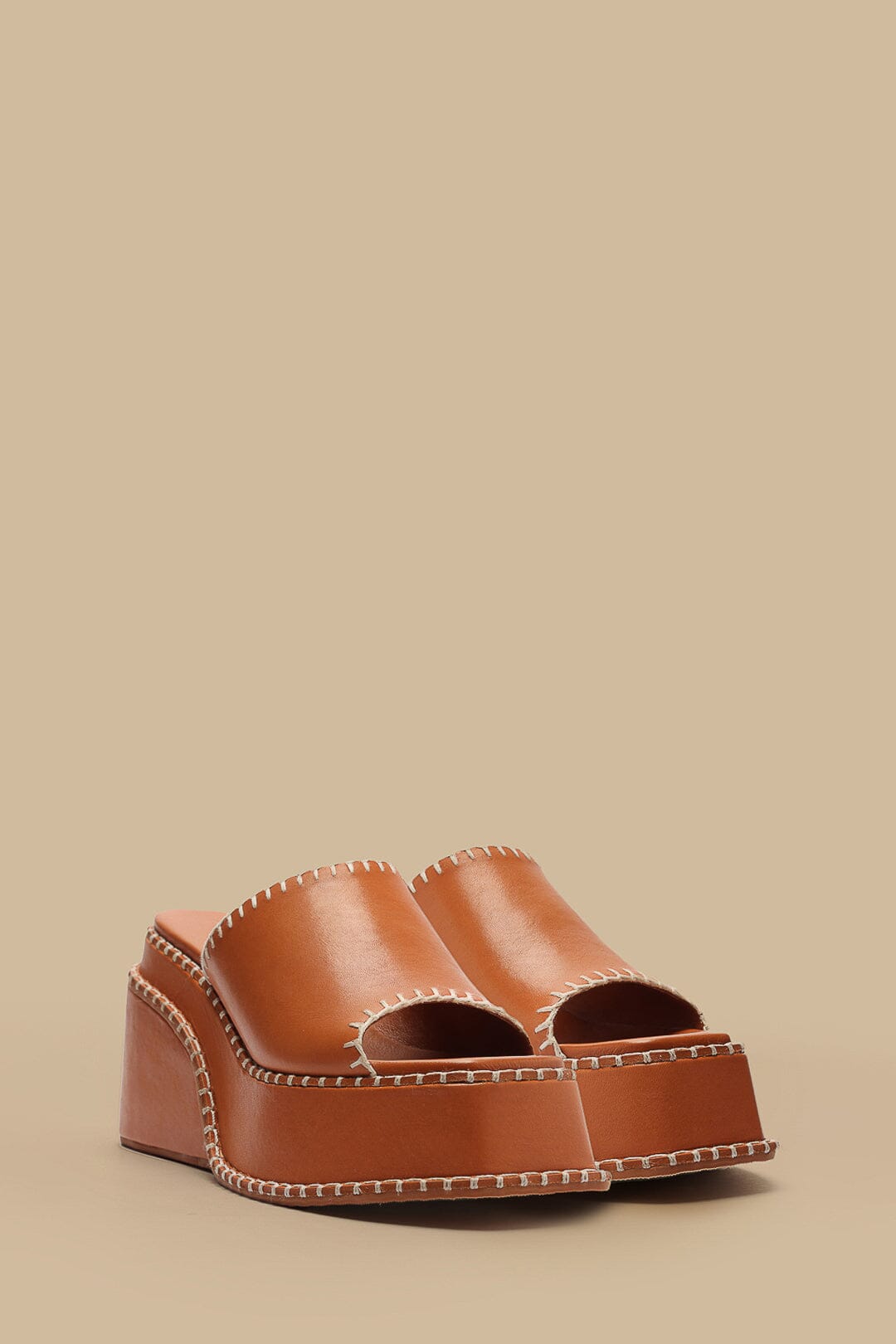 Mules compensées en cuir - Marron