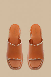 Mules compensées en cuir - Marron
