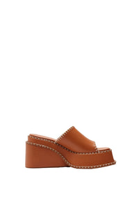 Mules compensées en cuir - Marron