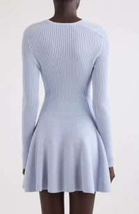 Short pleated knit dress - Pale Blue