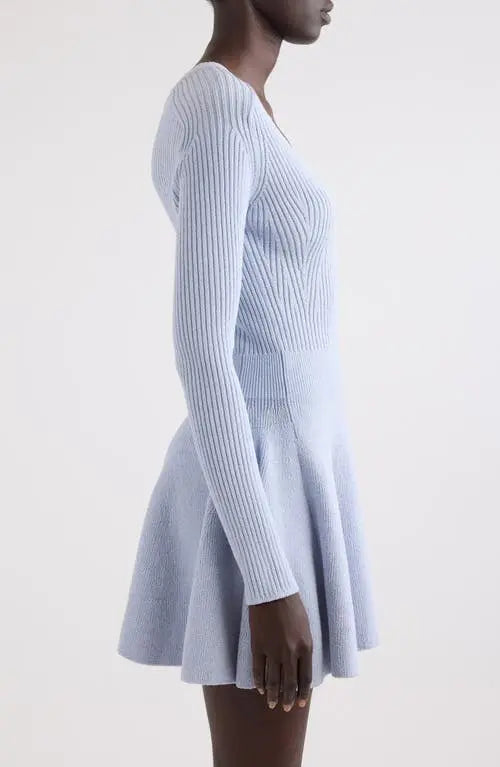 Short pleated knit dress - Pale Blue