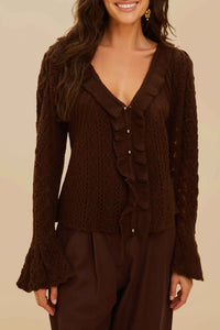 Cardigan Lace à volants - Marron