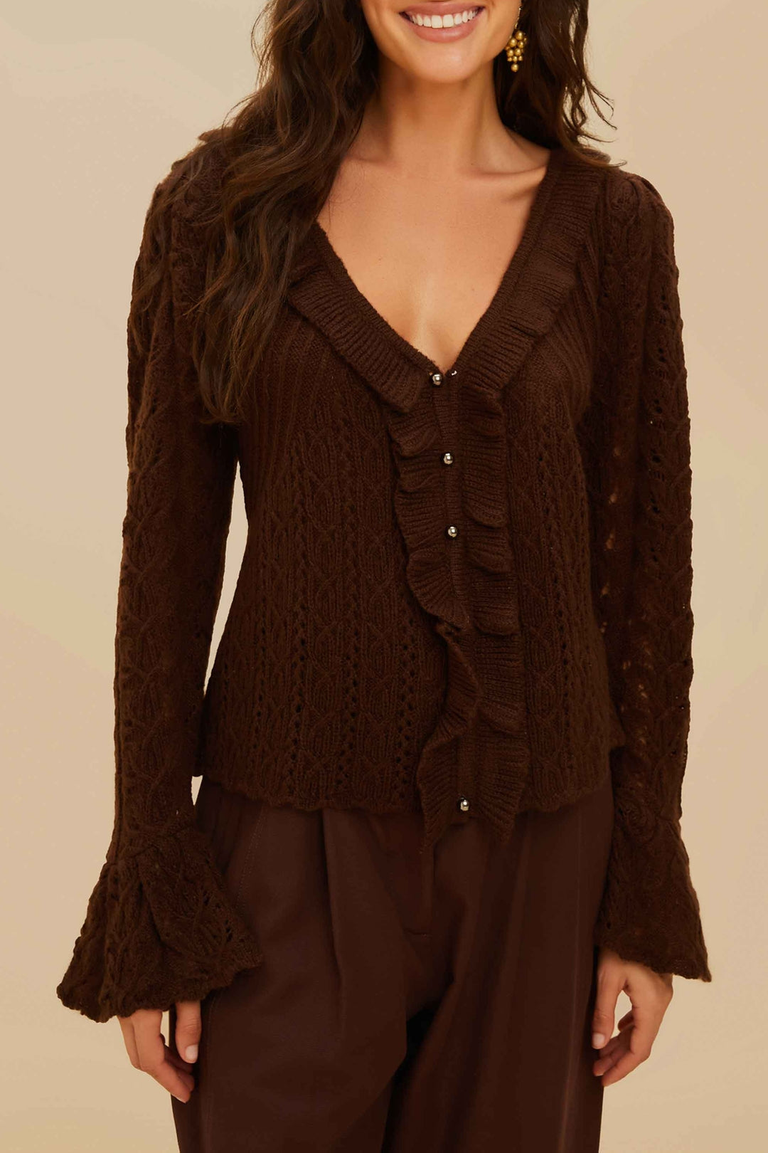 Cardigan Lace à volants - Marron
