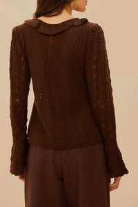 Cardigan Lace à volants - Marron
