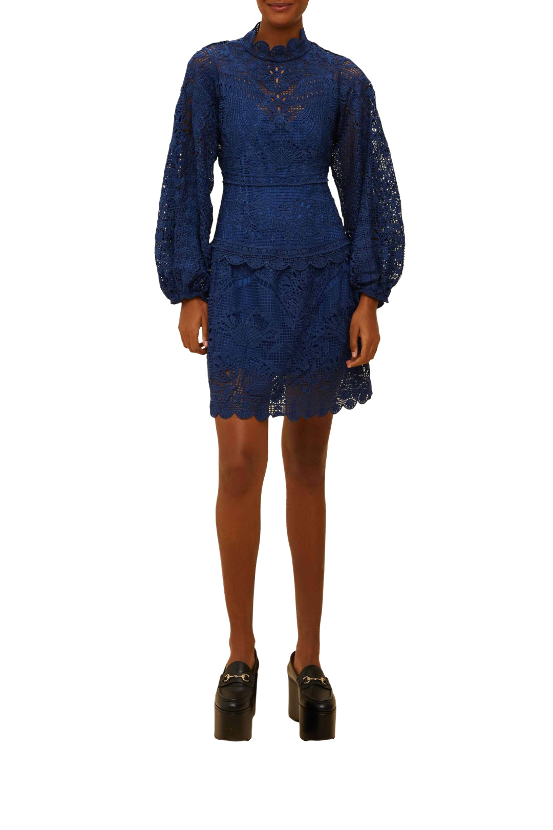 Robe courte Parrot Garden Guipure Navy - Bleu