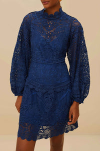 Robe courte Parrot Garden Guipure Navy - Bleu