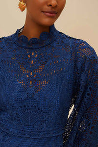 Robe courte Parrot Garden Guipure Navy - Bleu