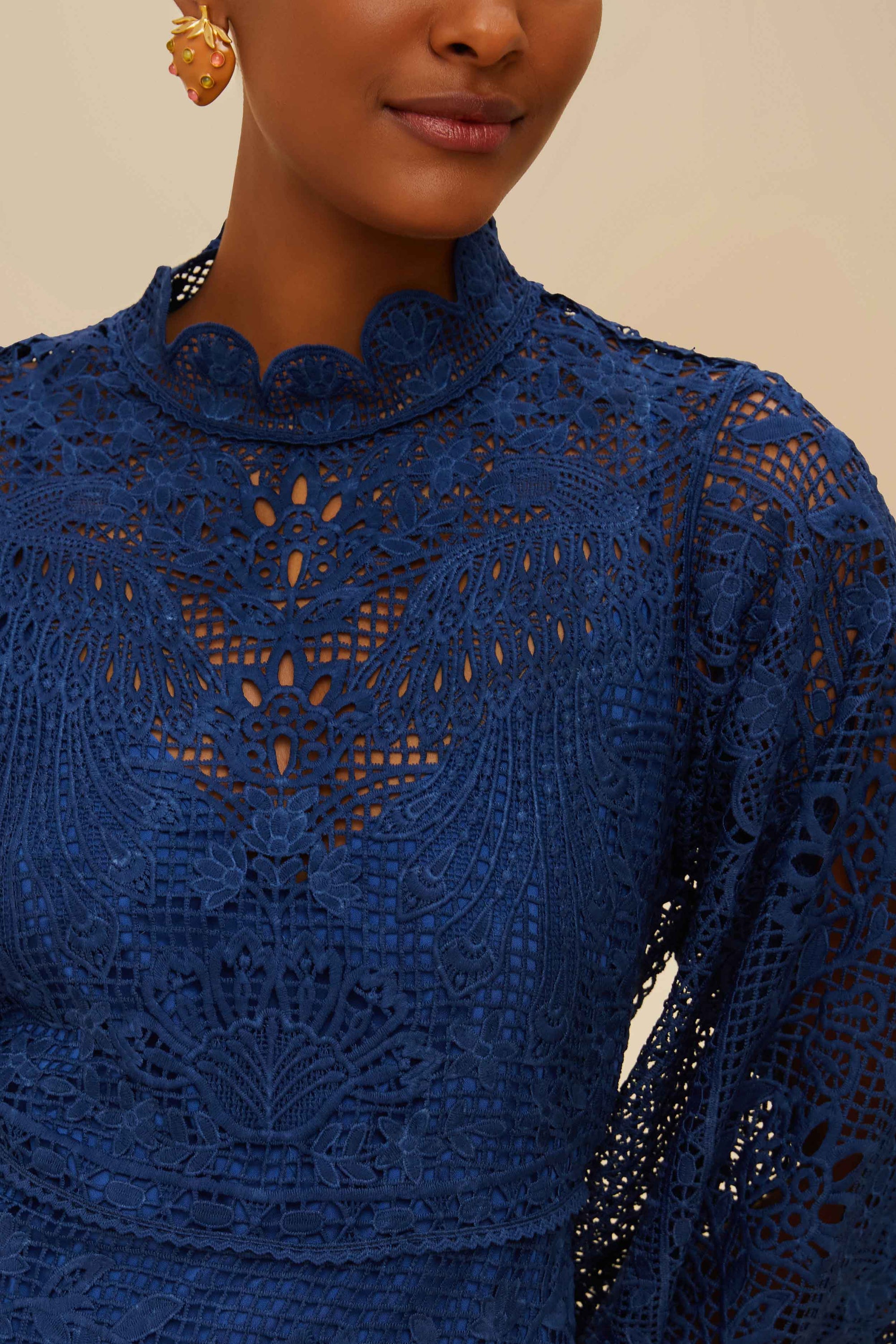 Robe courte Parrot Garden Guipure Navy - Bleu