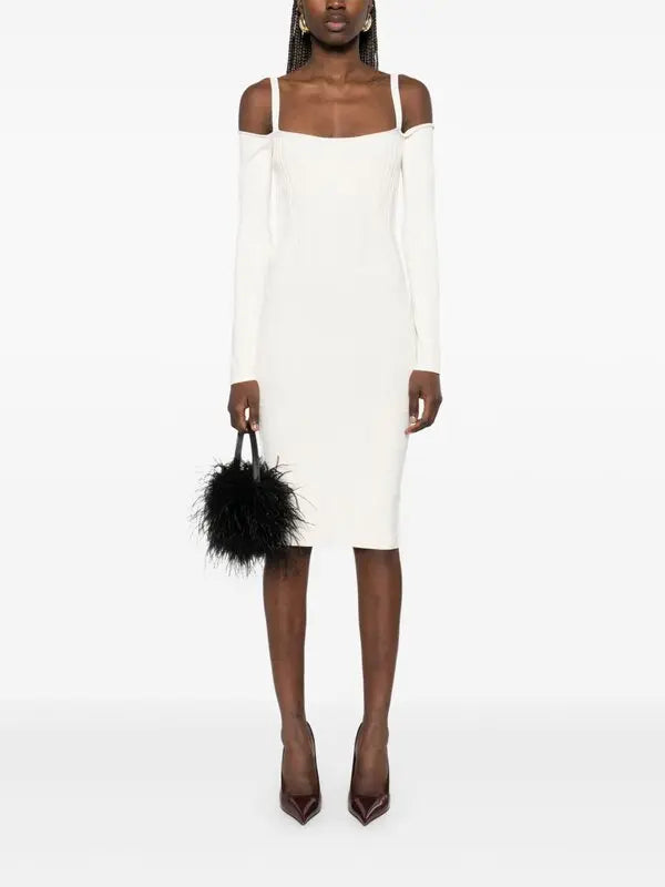 Robe en maille avec baleines apparentes - Off White
