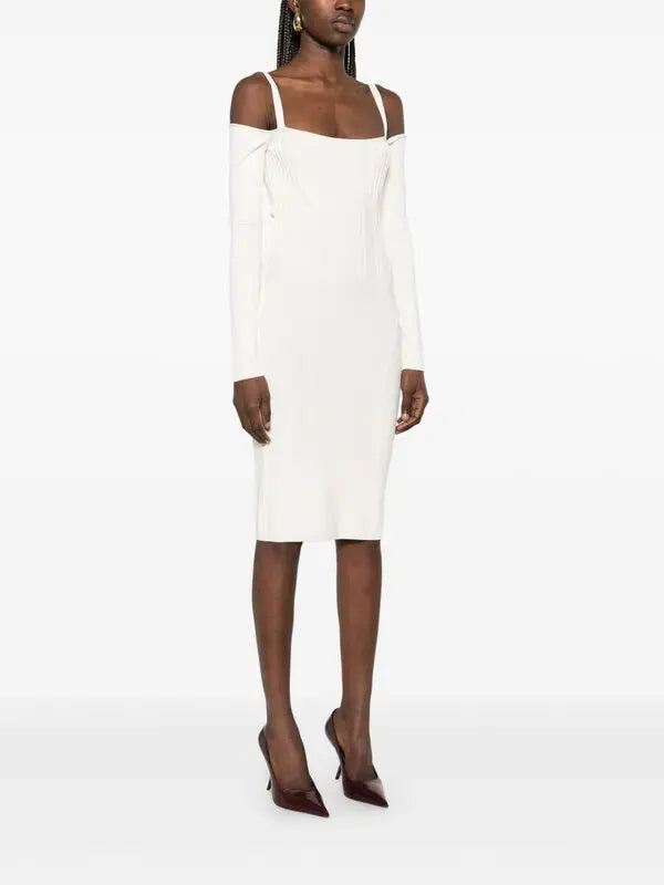 Robe en maille avec baleines apparentes - Off White