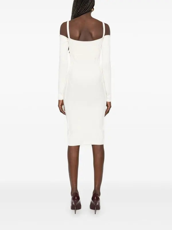 Robe en maille avec baleines apparentes - Off White