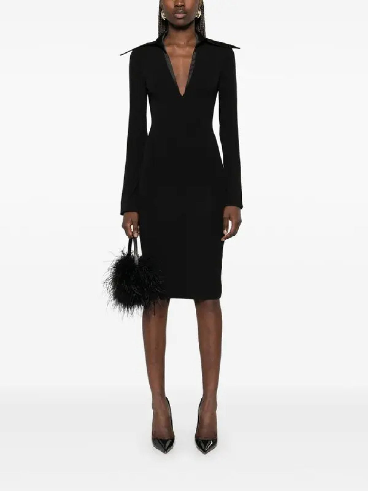 BLACK // spiky-collar midi dress